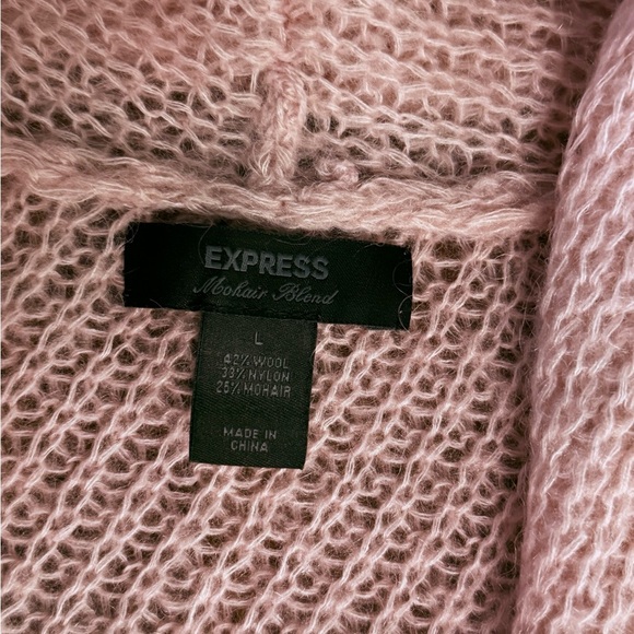 Express Wool and Mohair Blend Short Sleeve Button up Belted Cardigan Large pink - Picture 4 of 7